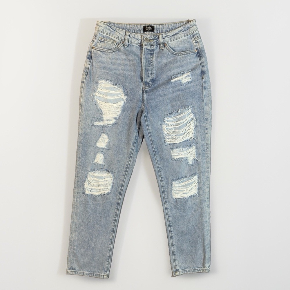Simple Society Jeans Womens 5/27 High Rise Straight Distressed Button Fly